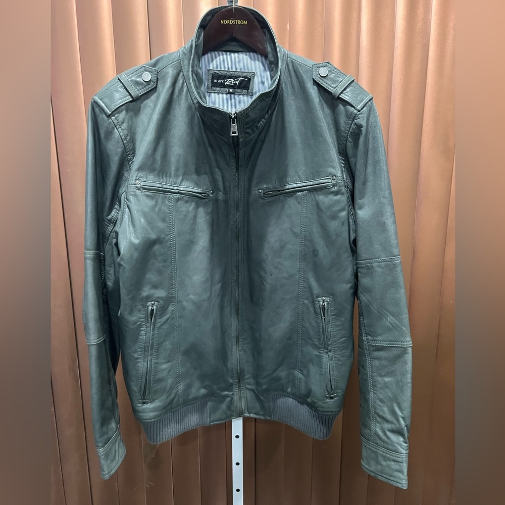Genuine Leather Moto Jacket Men's XL Motorcycle Biker Cafe Racer Sage Green